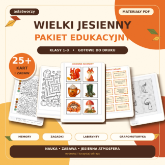 Jesienny pakiet edukacyjny dla klas 1–3 – karty pracy, memory, zagadki i ćwiczenia grafomotoryczne